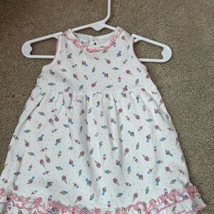 Magnolia Baby White Pima Dress with Pink Ruffle Trim 12m